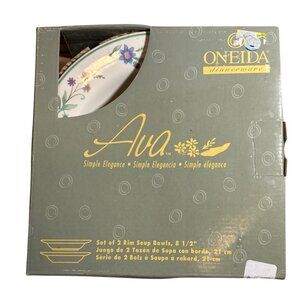 2 Oneida Ava Rim Soup Bowls 8.5" Floral Microwave Dishwasher Safe Retired